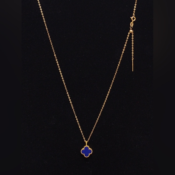 18k Saudi gold chain adjustable 13 up to 20 inches with 10mm clover pendant - Picture 1 of 3